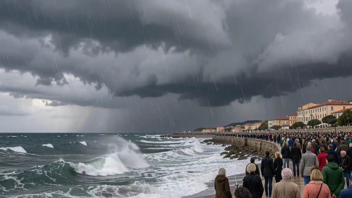 Generic image of storm clouds over a Mediterranean coast.