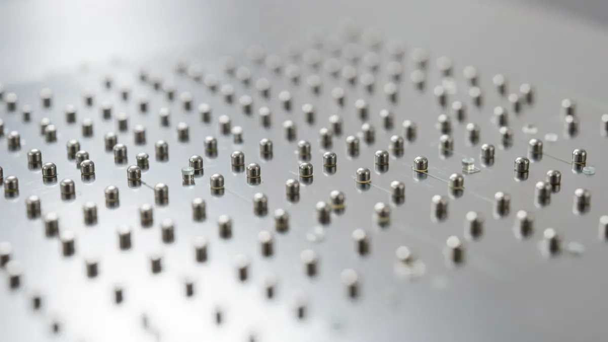 Generic image of metallic nanoparticles on a reflective surface, simulating plasmonics research.