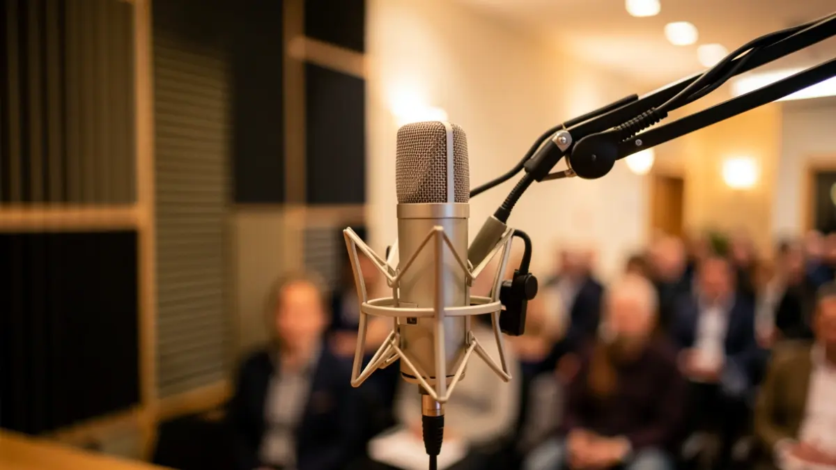 Radio microphone in a studio.