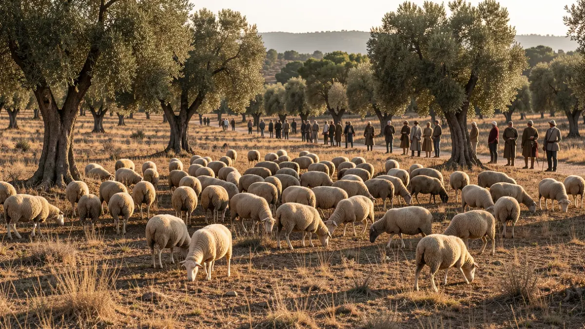 Flocks grazing in a Mediterranean landscape as a fire prevention measure.