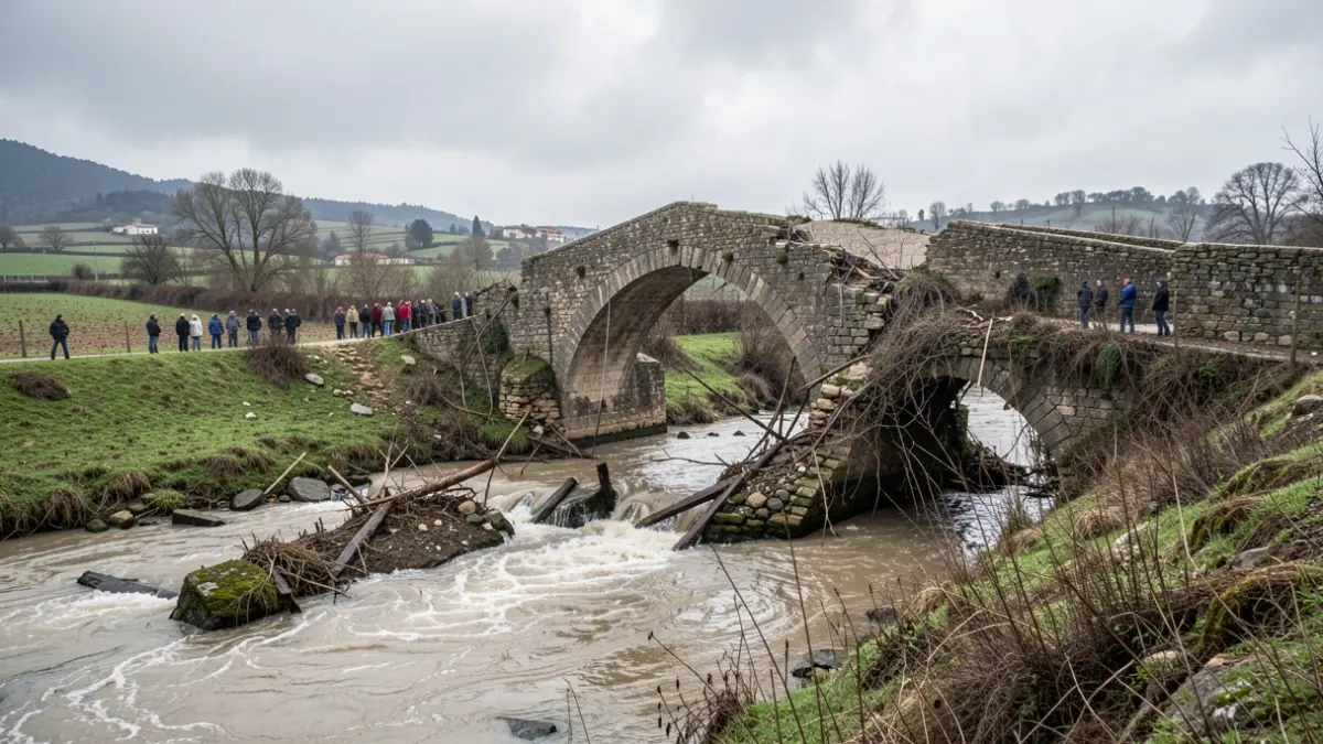 Puente de Can Suquet dañado por las inundaciones.