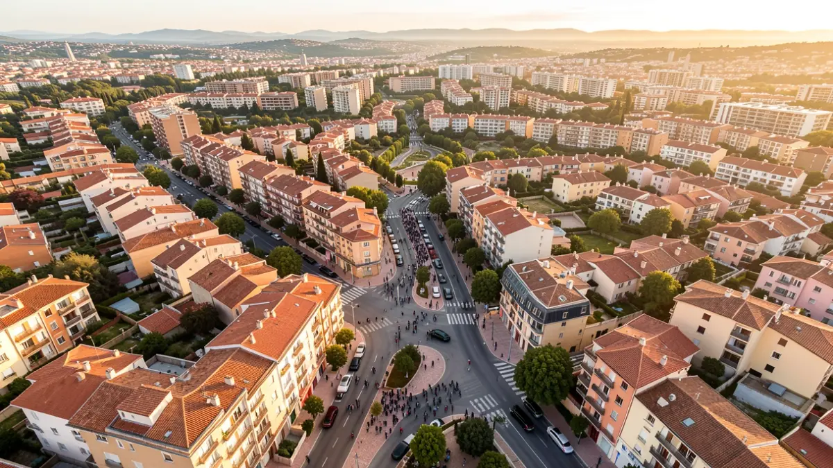 Vista aèria del barri de Can Sunyer a Castellví de Rosanes, mostrant la distribució de carrers i parcel·les.