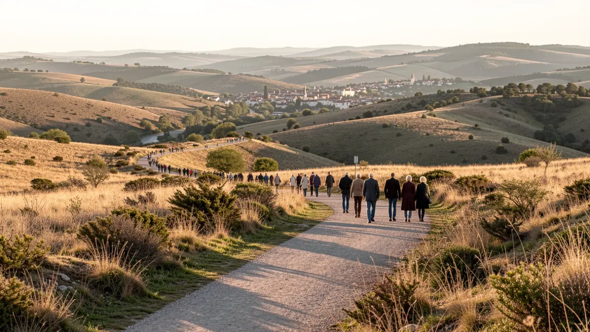 Generic image of a natural landscape with a circular path and a distant town.