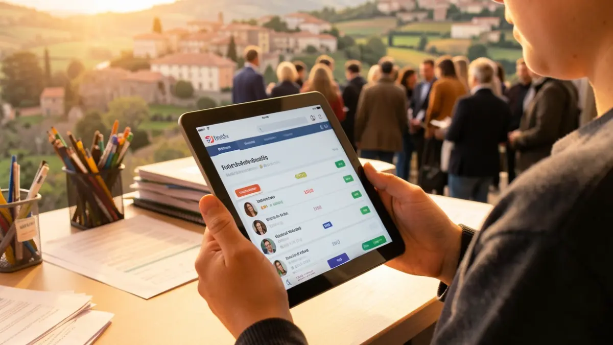 Imatge genèrica de mans joves utilitzant una tauleta digital amb una interfície de cerca d'ocupació.