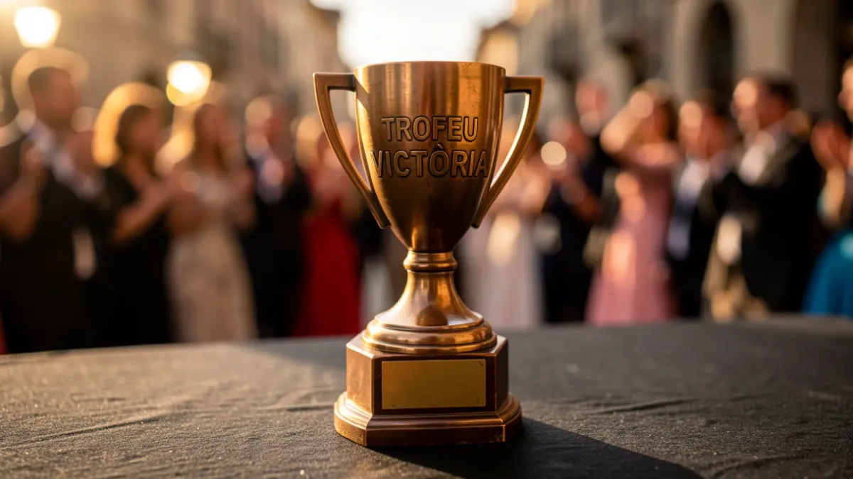 Generic image of a bronze trophy replica on a dark surface.