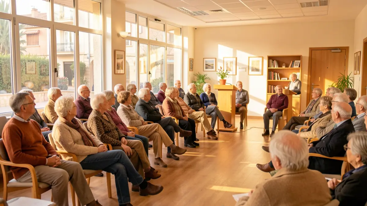 Persones grans assistint a una conferència sobre gestió patrimonial a Rubí.