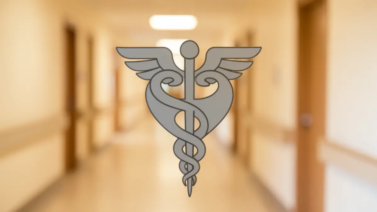 Imatge genèrica d'un símbol mèdic sobre un fons difuminat d'un hospital.