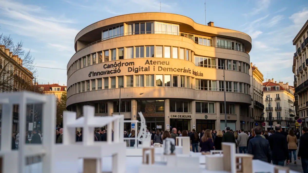 Fachada del Canòdrom de Sant Andreu, seu d'una exposició sobre arquitectura.