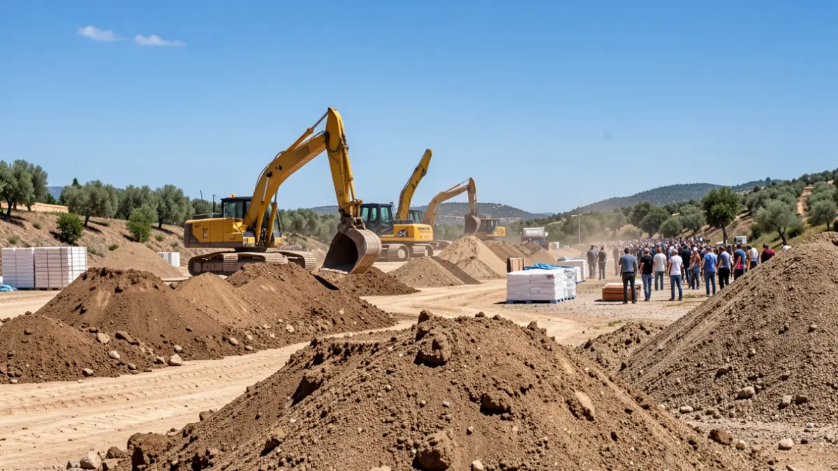 Generic image of construction materials and machinery at a worksite.