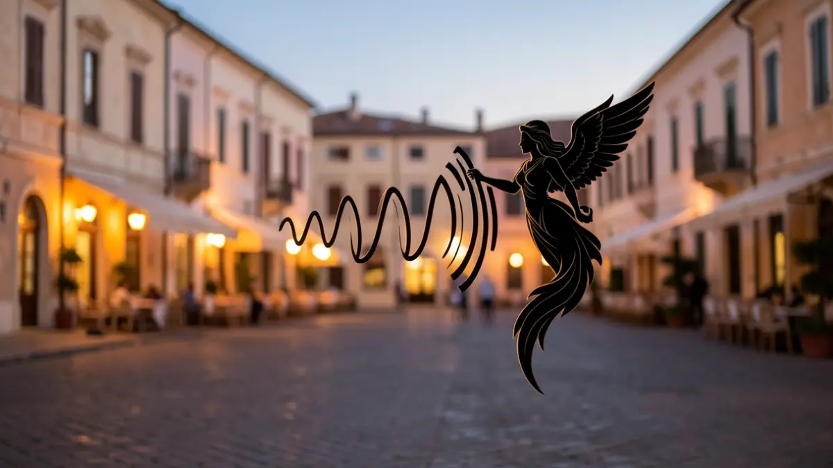 Imatge genèrica d'una sirena emetent un so ondulant, simbolitzant una alerta de risc químic, amb un fons difuminat d'una plaça de poble mediterrani al capvespre. Il·luminació càlida i difosa.