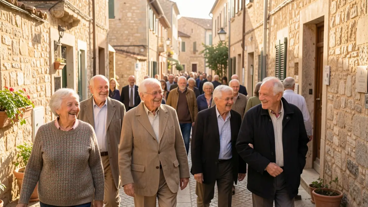 Persones grans participant en una marxa pel Dia Internacional de la Gent Gran a Sant Climent de Llobregat.