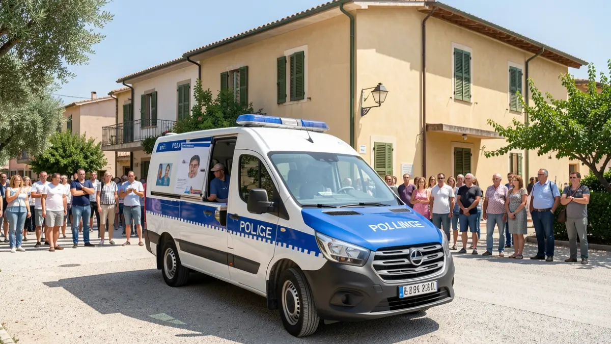 Mobile unit of the National Police for DNI and passport procedures in front of the Casal d'Avis in Sant Climent de Llobregat.