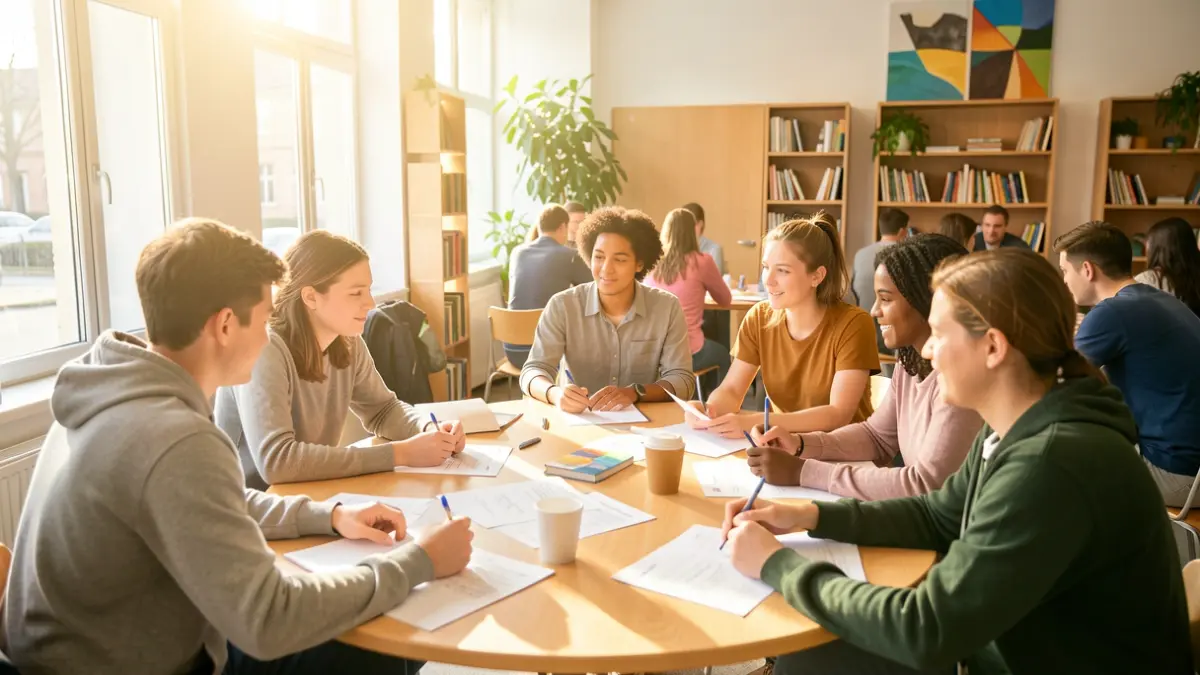 Generic image of young people participating in a meeting to discuss proposals in a community space.