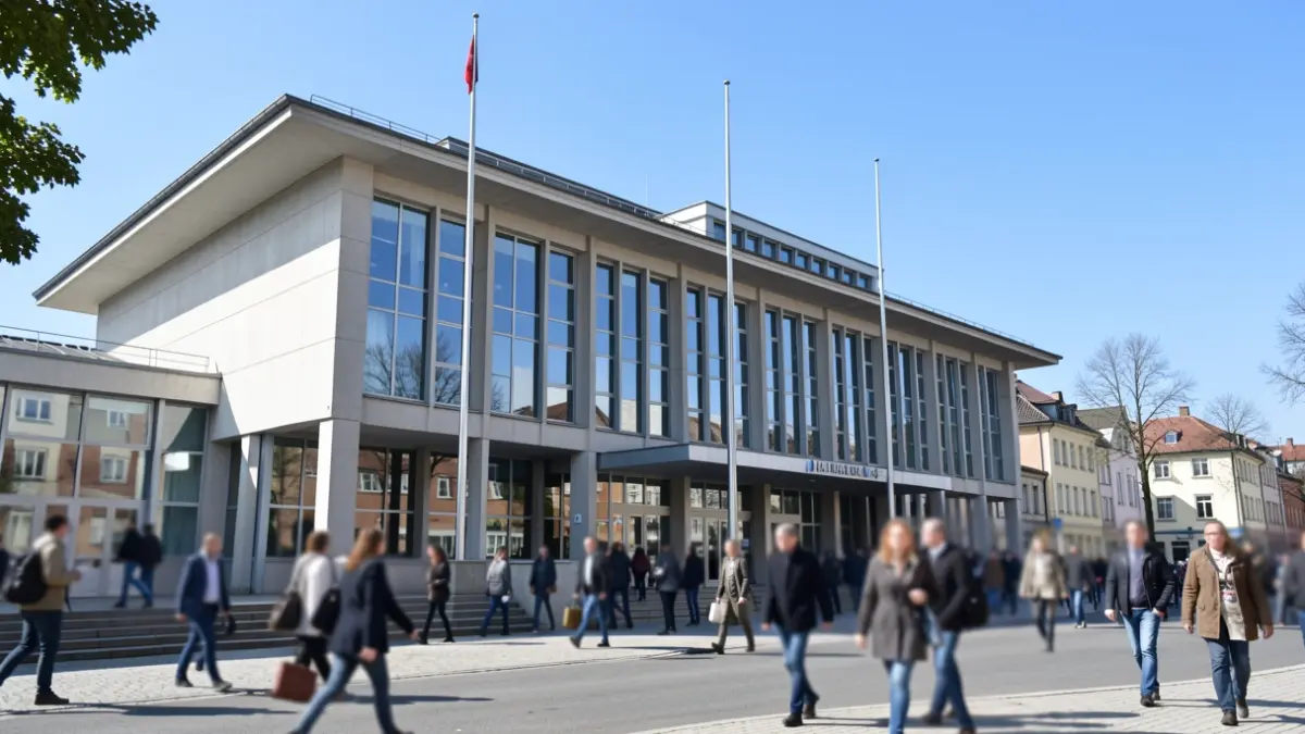 Imatge genèrica d'un edifici municipal amb cel blau.