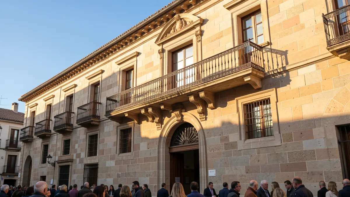 Fachada del Ayuntamiento de Sant Feliu de Llobregat con balcón y luz de verano.