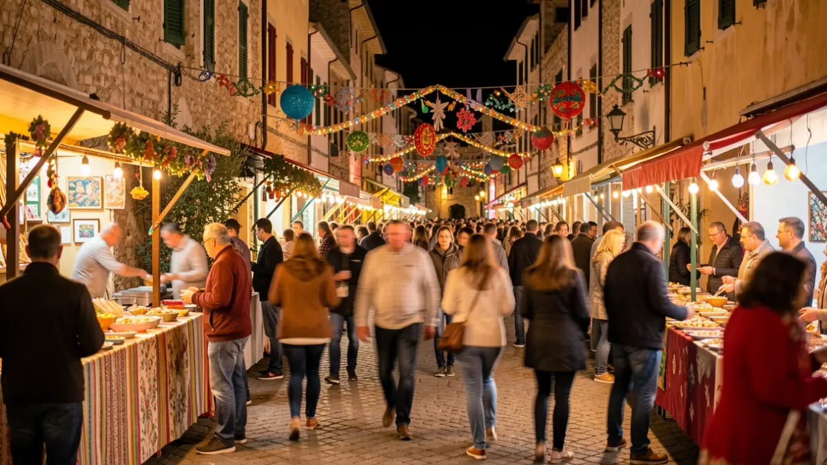 Ambiente festivo nocturno en Sant Feliu de Llobregat durante la Fiesta de Otoño.