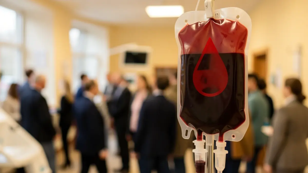 Imagen genérica de una bolsa de sangre con una gota roja.