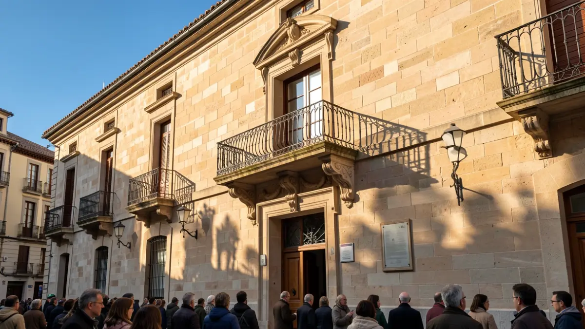 Generic image of a Catalunya town hall facade with a balcony and blue sky.