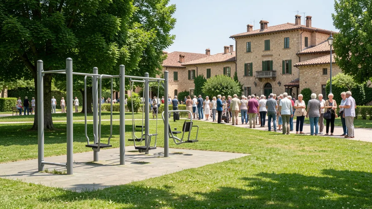 Imatge genèrica d'aparells de gimnàs exteriors en un parc verd.