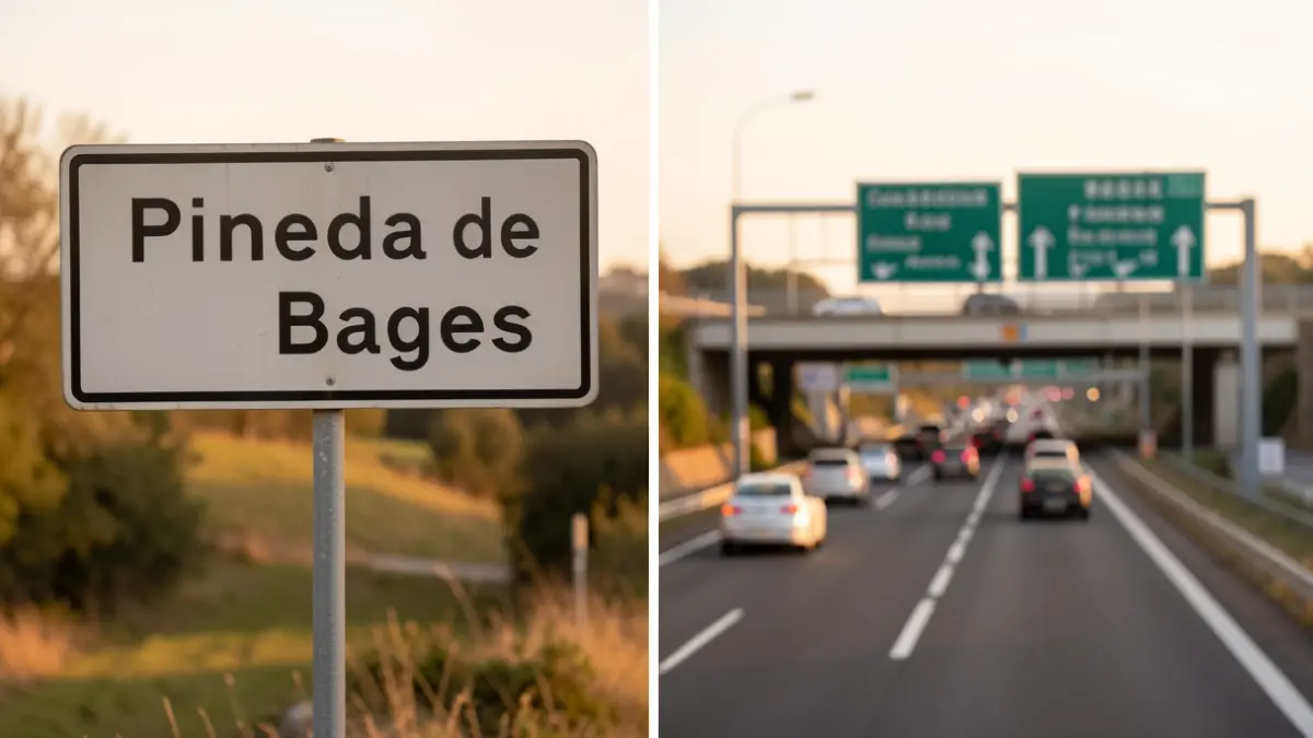 Road sign indicating Pineda de Bages and a complex road intersection.