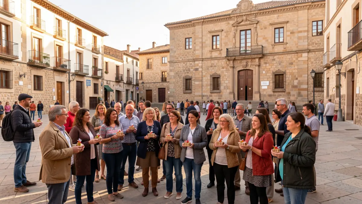 Voluntarios reunidos en la plaza del Ayuntamiento de Sant Julià de Vilatorta.