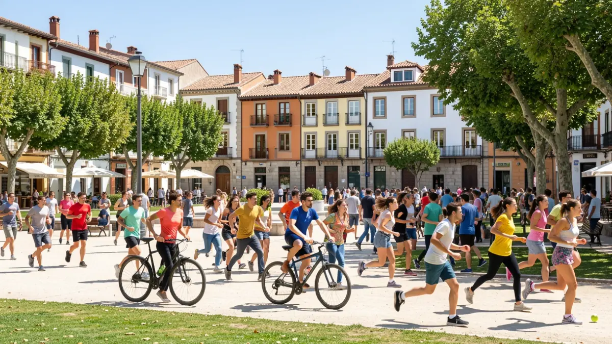 Generic image of young people practicing sports in a Catalan urban setting.