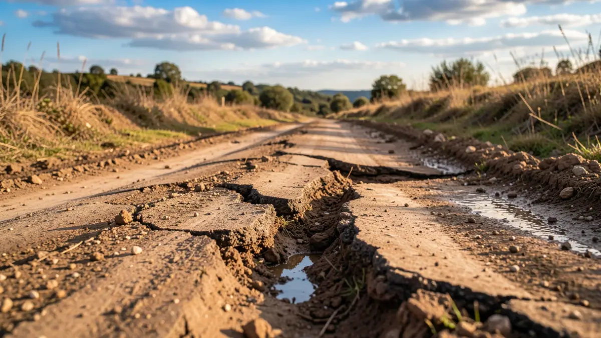 Camí rural a Catalunya amb desperfectes per l'erosió de l'aigua.
