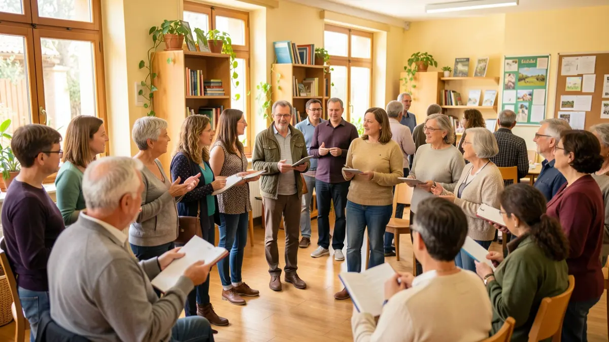 Imatge genèrica de persones diverses participant en tallers de llengua en un espai comunitari.