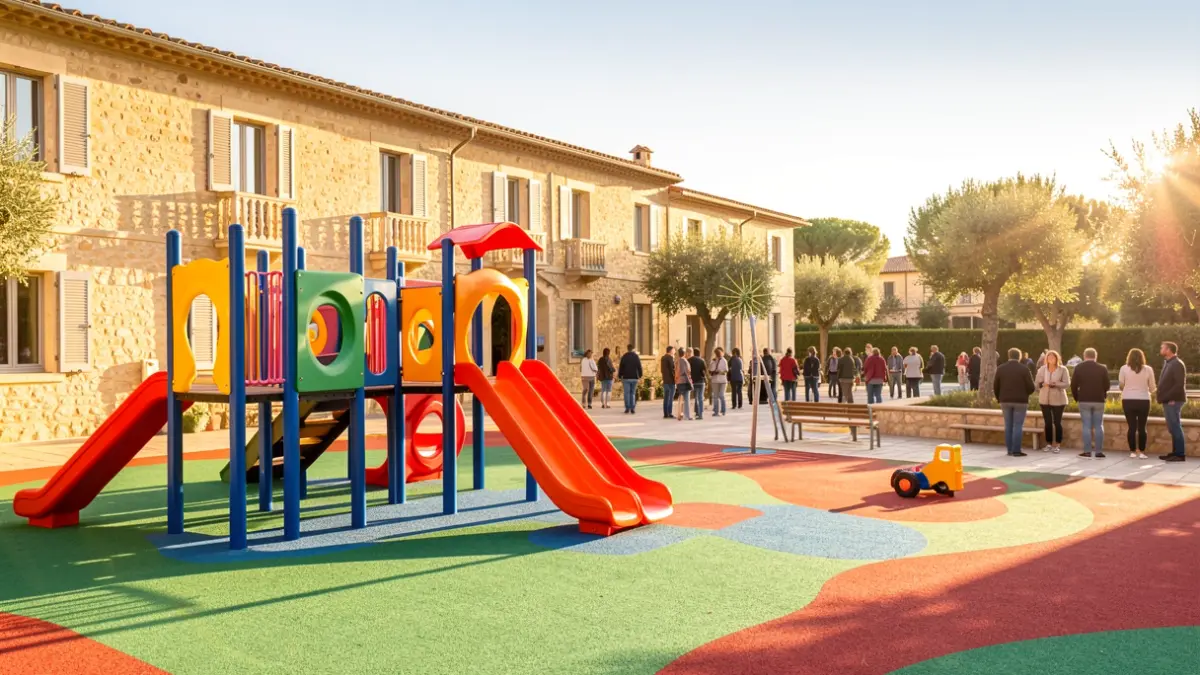 Imagen genérica de un patio de guardería con juegos infantiles.