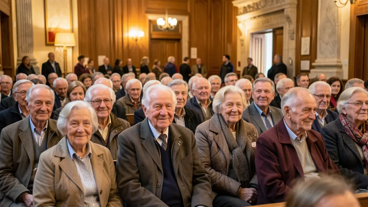 Generic image of an event honoring elderly people at a Catalan town hall, with warm lighting and a respectful atmosphere.
