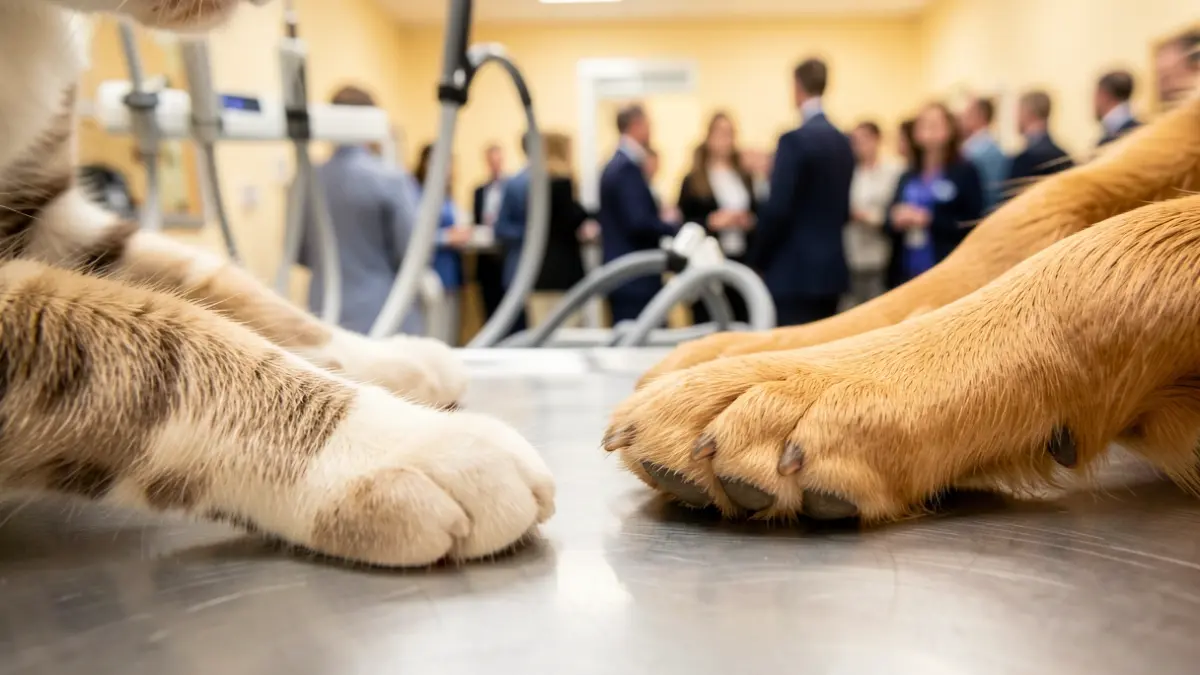 Imatge genèrica de potes d'un gat i un gos sobre una taula d'exploració veterinària.