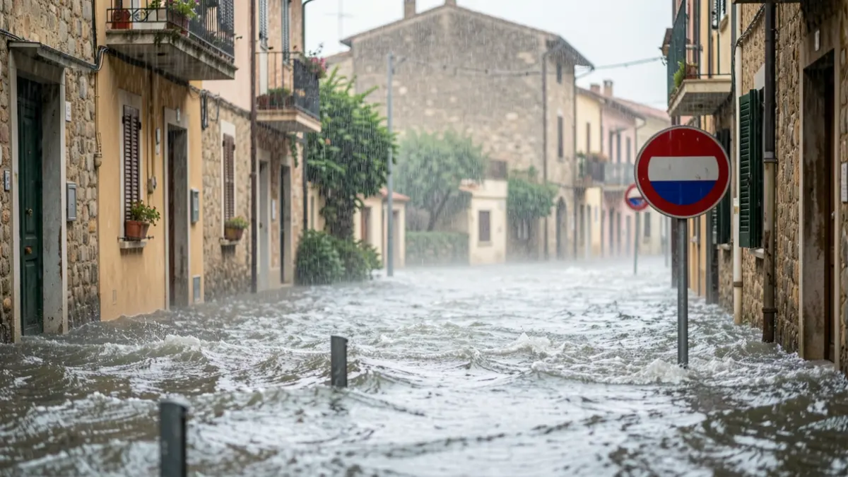 Imatge genèrica de pluja intensa i inundacions en un carrer d'un municipi mediterrani.