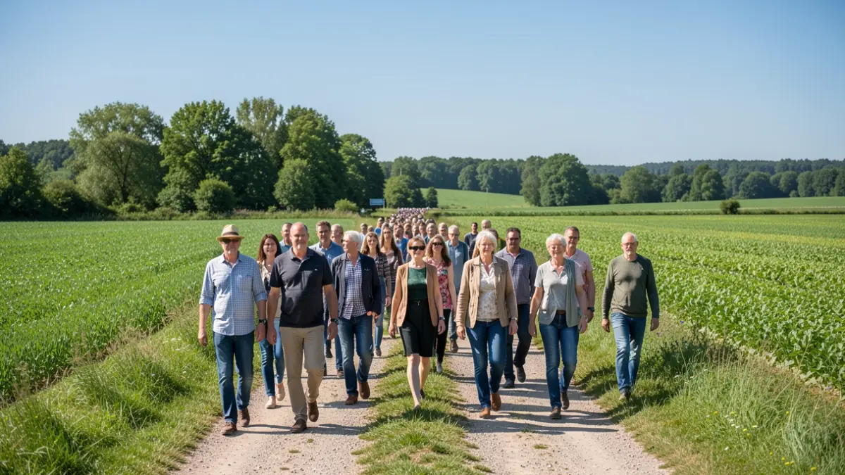 Imatge genèrica de persones caminant en un entorn rural.