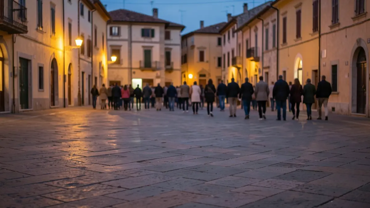 Generic image of an empty town square at dusk.