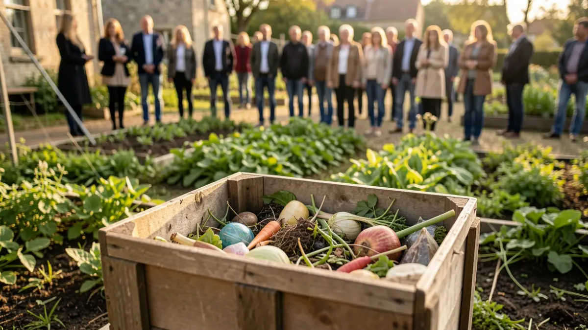 Imatge genèrica d'un compostador domèstic amb restes orgàniques i terra de jardí.