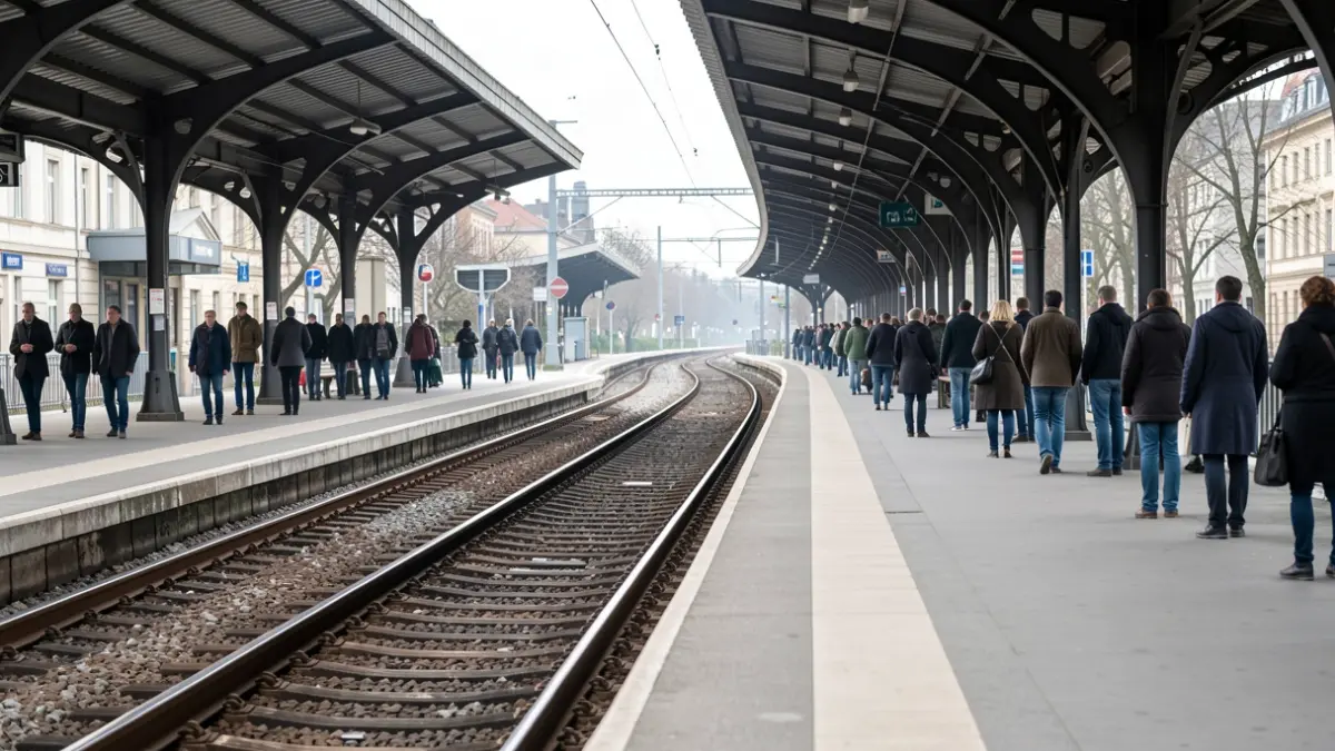 Generic image of an empty train platform with tracks disappearing into the distance.