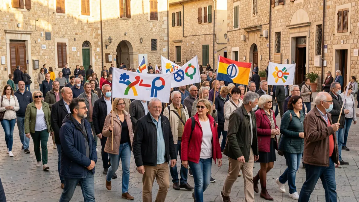 Grup divers de persones participant en una marxa antiracista a Santa Perpètua.