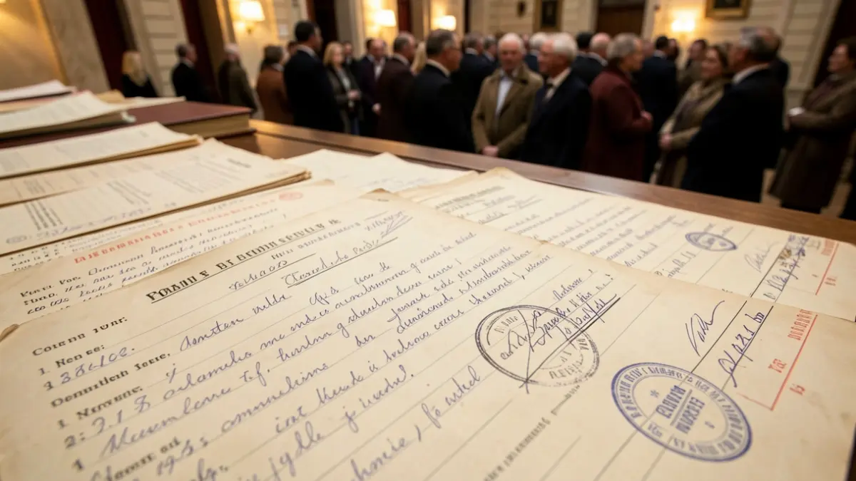 Imatge genèrica de documents d'arxiu amb anotacions i segells oficials.