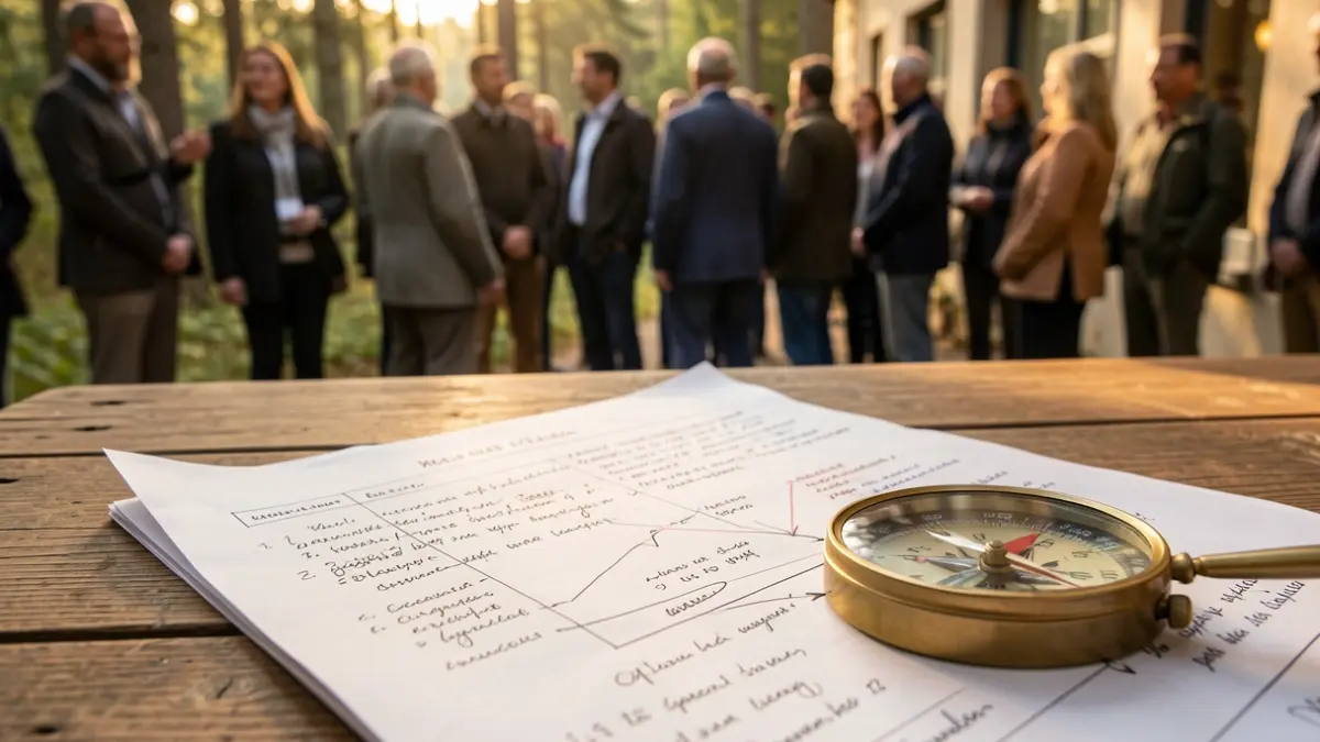 Generic image of a forest management document with annotations and a compass.