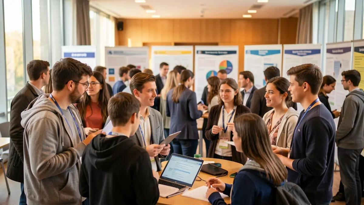 Investigadors i estudiants de doctorat participant en un simposi científic.