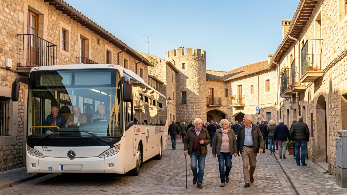 Personas mayores visitando el pueblo medieval de Besalú.
