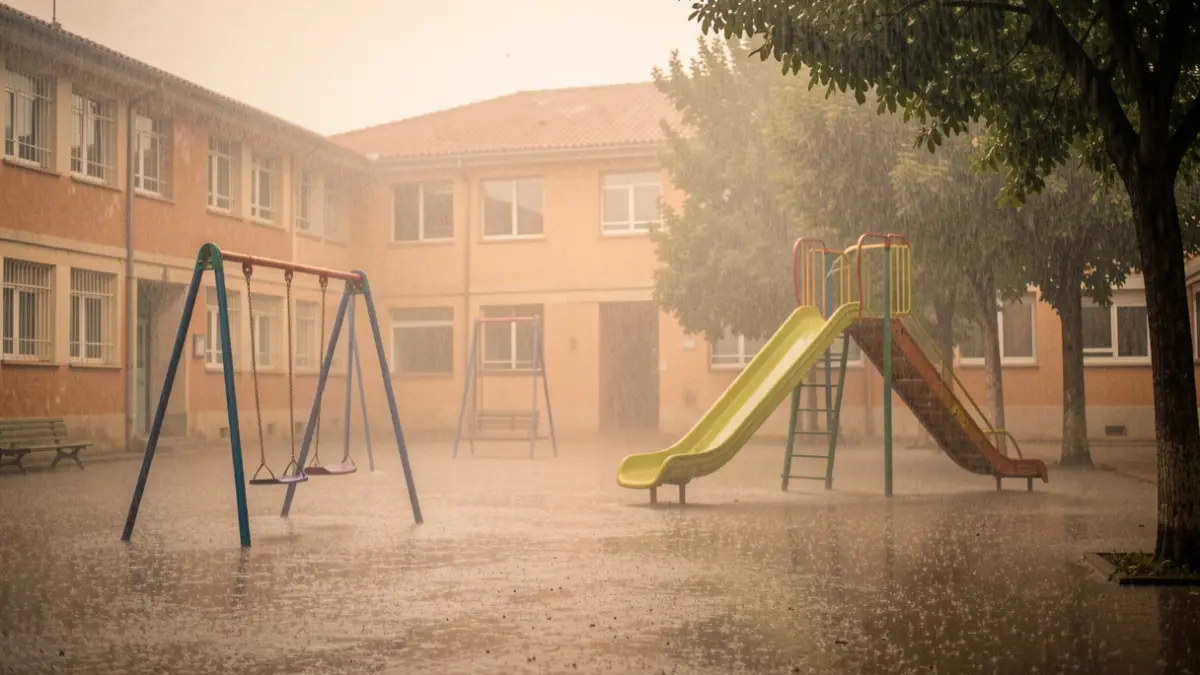 Generic image of a schoolyard closed due to rain.