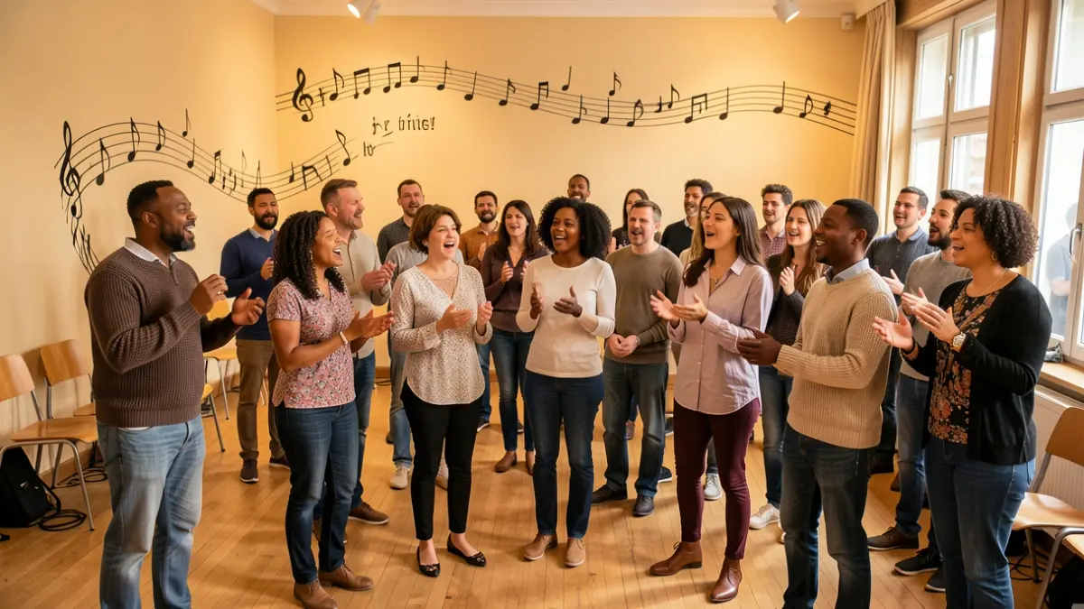 Imagen genérica de personas cantando canciones infantiles en un taller.