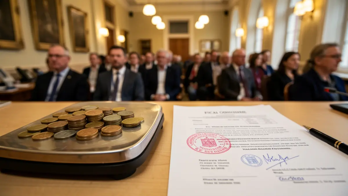 Generic image of a scale with coins and a stamped document.