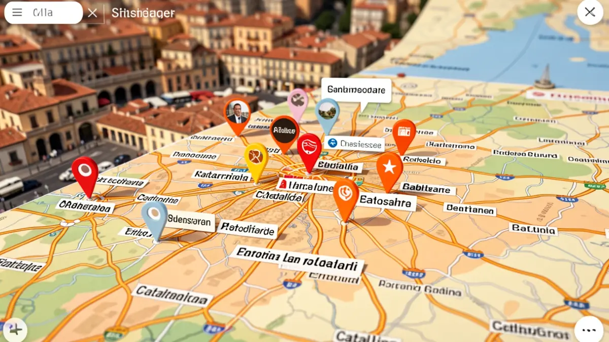 Imatge genèrica d'un mapa digital interactiu que mostra punts d'interès amb icones representatives.