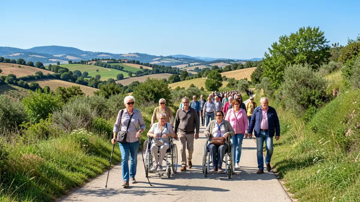 Imatge genèrica de persones caminant per un sender en un paisatge català.