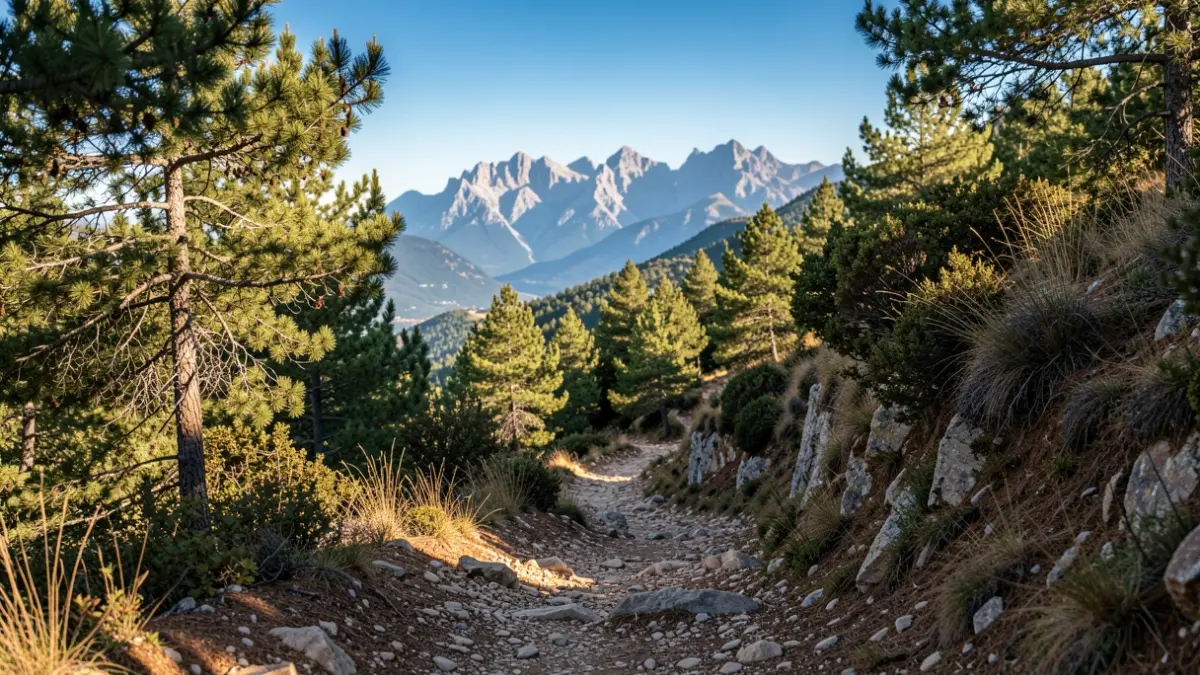 Mountain trail in Rellinars with views of Montserrat.