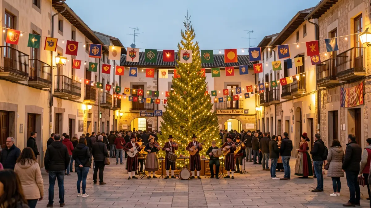 Generic image of a Catalan town square decorated for a local festival, featuring elements of popular culture.