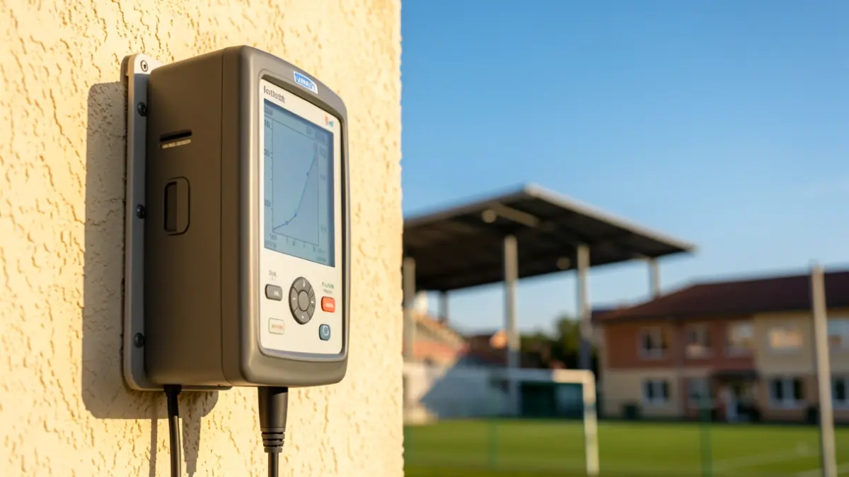 Generic image of a defibrillator installed on the exterior of a public building.