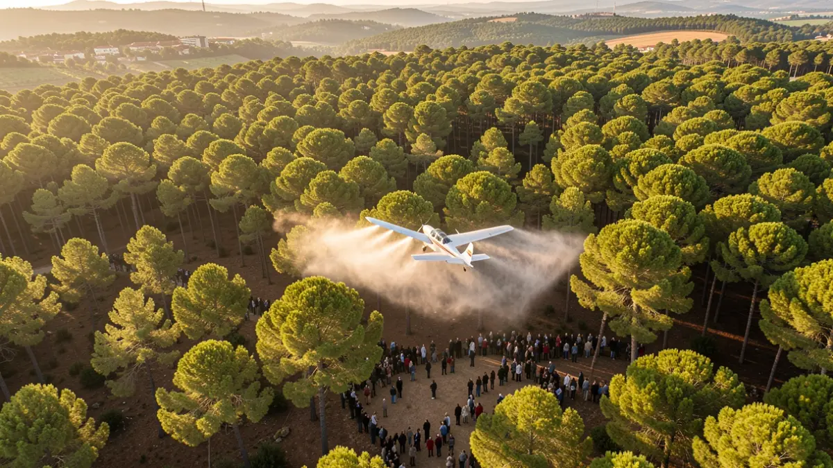 Imatge genèrica d'un avió sobrevolant un bosc.